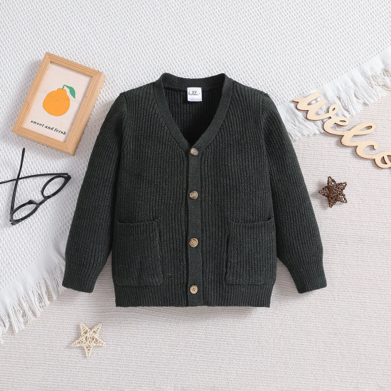 3-24M Baby Knitted Cardigan Solid Color V-Neck Sweater  Baby Clothing  