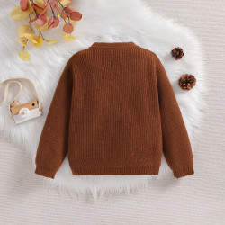 3-24M Baby Brown Knitted Cardigan Solid Color V-Neck Sweater  Baby Clothing  