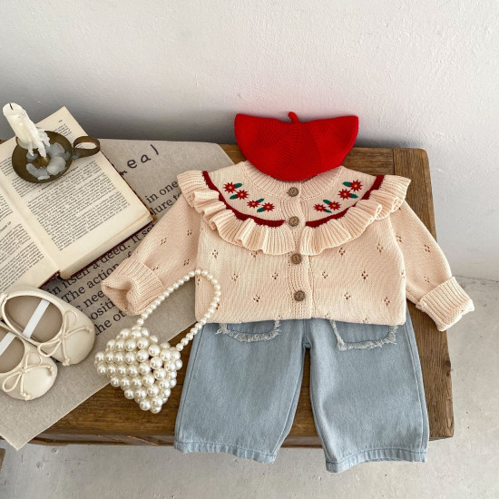3-24M Baby Girls Raw Edge Pocket Cotton Denim Cropped Pants  Baby Boutique Clothing  