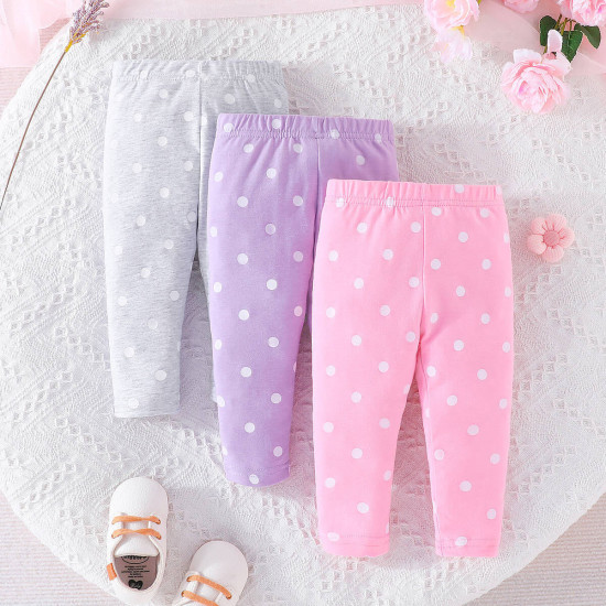 0-18M Baby Girl Spring And Autumn 3 Pieces Polka Dots Pants  Baby Clothing  