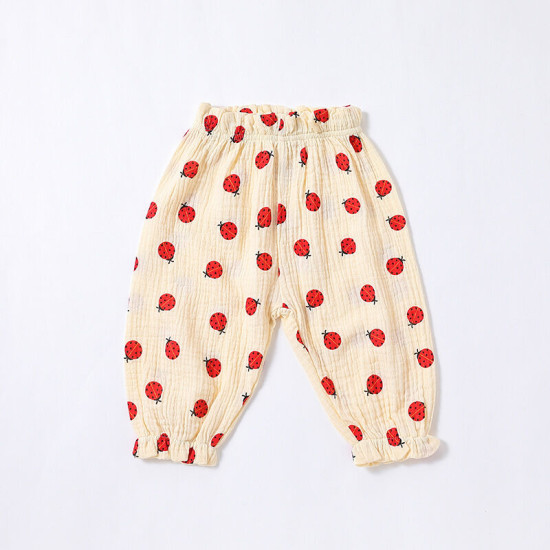 3-18M Baby Girls And Boys Muslin Plaid Bear Print Pants  Baby Clothing  