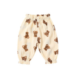 3-18M Baby Girls And Boys Muslin Plaid Bear Print Pants  Baby Clothing  