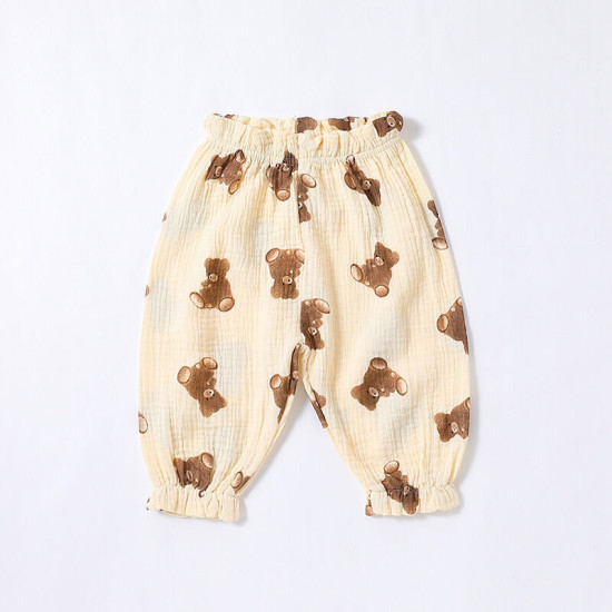 3-18M Baby Girls And Boys Muslin Plaid Bear Print Pants  Baby Clothing  