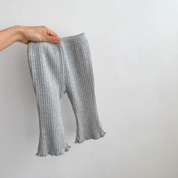 0-18M Baby Girl Solid Color Stretch Ribbed Wood Ear Hem Casual Pants  Baby Clothing  
