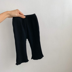 0-18M Baby Girl Solid Color Stretch Ribbed Wood Ear Hem Casual Pants  Baby Clothing  