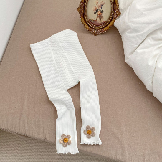 6-24M Baby Girl Cute Flowers Embroidered Ribbed Bottoming Pants Bulk Baby Clothes   