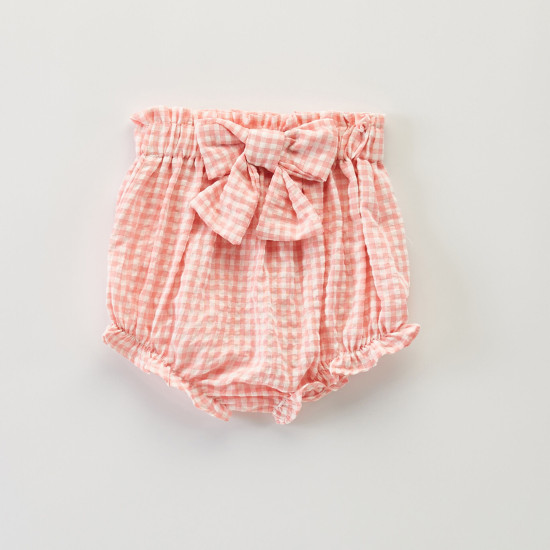 3M-4Y Flower Bow All-Match Seersucker Plaid Shorts Bud Pants  Baby Clothes  
