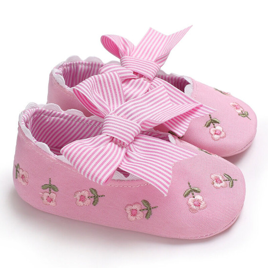 3-18M Baby Girls Embroidery Floral Striped Bow Princess Shoes  Baby Shoes  