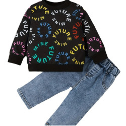 6M-3Y Baby Boys Etter Print Long Sleeve Top And Denim Trousers  Baby Clothing  