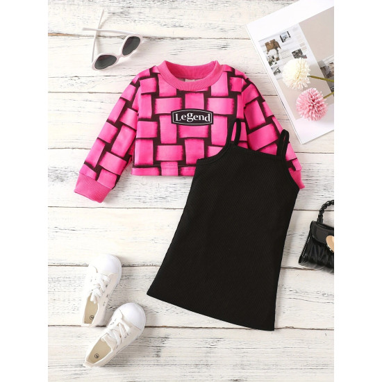 6M-3Y Baby Girls Sets Round Neck Letter Top & Sling Dresses  Baby Clothes  