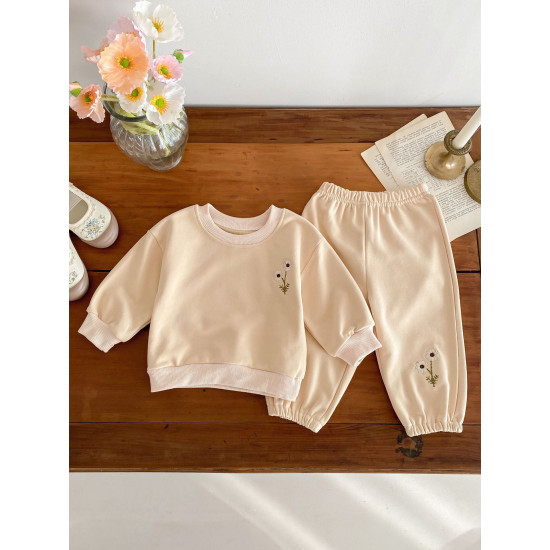3M-3Y Baby Daisy Embroidered Round Neck Sweatshirt And Sweatpants Sets  Baby Clothing  
