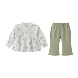 6M-3Y Baby Girls Sets Floral Ruffled Tops And Pants  Baby Clothing  