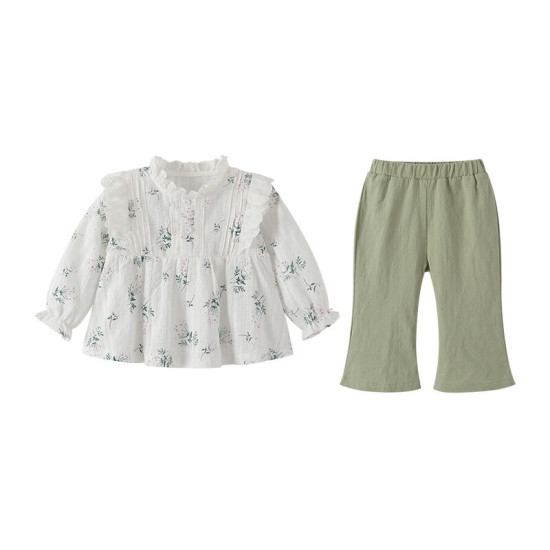 6M-3Y Baby Girls Sets Floral Ruffled Tops And Pants  Baby Clothing  