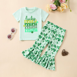 3-24M Baby 2pcs St. Patrick's Day Four Leaf Clover MINI Print T-Shirts & Pants  Baby Clothes  