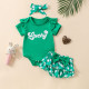 3-18M Baby 3pcs St. Patrick's Day LUKEY Print Bodysuit & Shorts & Headband  Baby Clothes  
