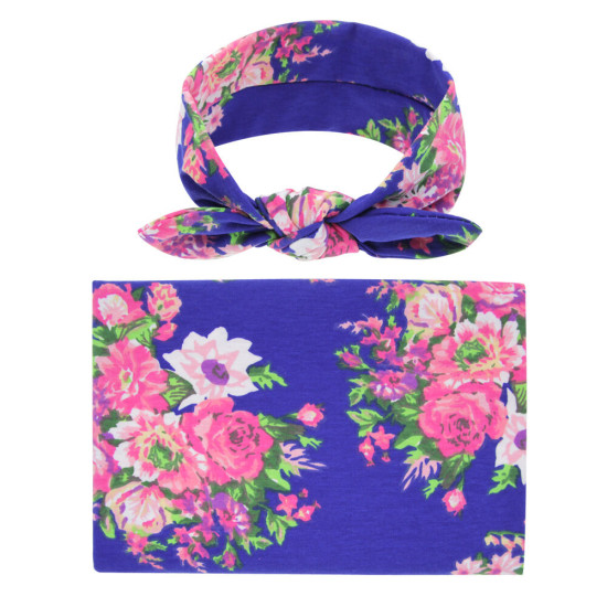Baby Wrap Floral Print Rabbit Ears Headband Blanket Swaddle  Accessories  