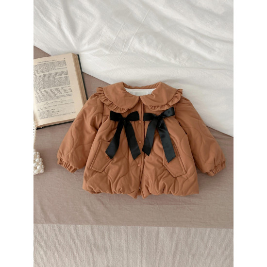 3-24M Baby Girls Ruffled Lapel Bow Winter Coats  Baby Clothing  