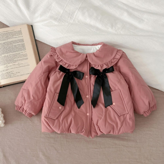 3-24M Baby Girls Ruffled Lapel Bow Winter Coats  Baby Clothing  