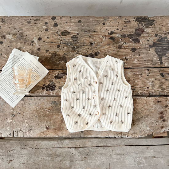 3-24M Baby Corduroy Polka Dots Floral Cardigan Vest  Baby Clothing  