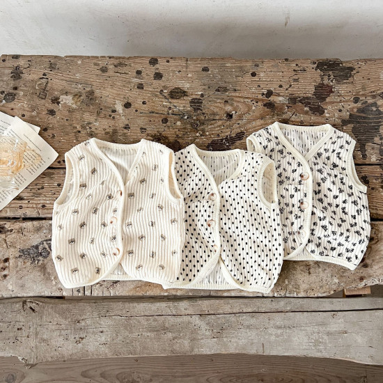 3-24M Baby Corduroy Polka Dots Floral Cardigan Vest  Baby Clothing  