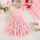 3-7Y Toddler Girls Flower Print Flying Sleeve Mesh Dresses  Girls Clothes  