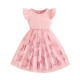 3-7Y Toddler Girls Flower Print Flying Sleeve Mesh Dresses  Girls Clothes  