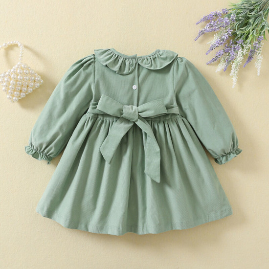9M-5Y Toddler Girls Corduroy Ruffle Collar Animal Embroidery Dresses  Girls Clothes  