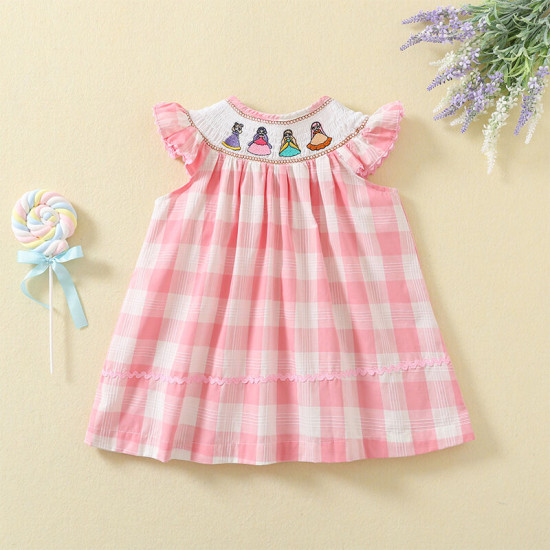 9M-5Y Toddler Girls Flutter Sleeve Plaid Smocked Dresses  Girls Clothes  