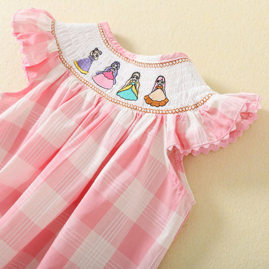 9M-5Y Toddler Girls Flutter Sleeve Plaid Smocked Dresses  Girls Clothes  