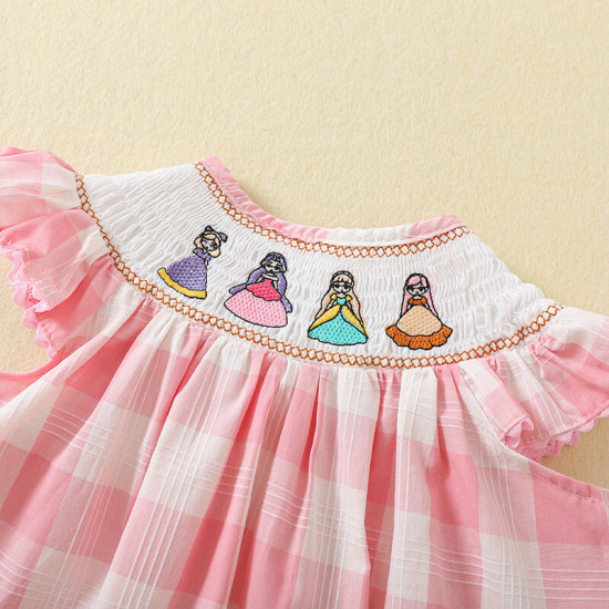 9M-5Y Toddler Girls Flutter Sleeve Plaid Smocked Dresses  Girls Clothes  