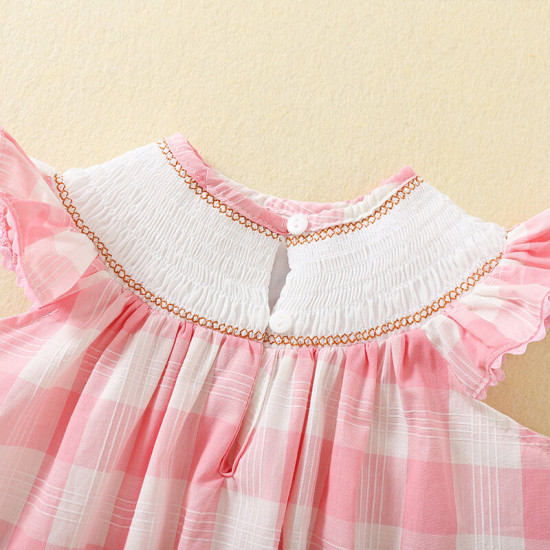 9M-5Y Toddler Girls Flutter Sleeve Plaid Smocked Dresses  Girls Clothes  