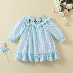 9M-5Y Toddler Girls Plaid Smocked Panda Embroidery Dresses  Girls Clothes  