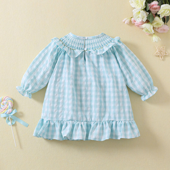 9M-5Y Toddler Girls Plaid Smocked Panda Embroidery Dresses  Girls Clothes  
