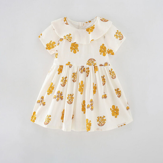 18M-7Y Toddler Girls Floral Print Shorts Sleeve Dresses  Girls Clothes  