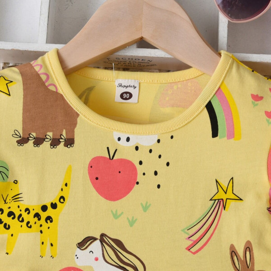 18M-7Y Toddler Girls Dinosaur Pattern Short Sleeve Dresses  Girls Clothes  