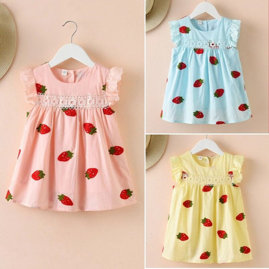 18M-7Y Toddler Girls Lace Patchwork Strawberry Embroidered Dresses  Girls Clothes  