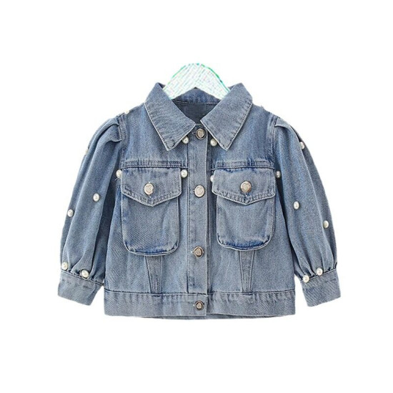 9M-7Y Toddler Girls Lapel Pearl Denim Jackets  Girls Clothes  