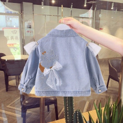 9M-7Y Toddler Girls Lapel Pearl Denim Jackets  Girls Clothes  