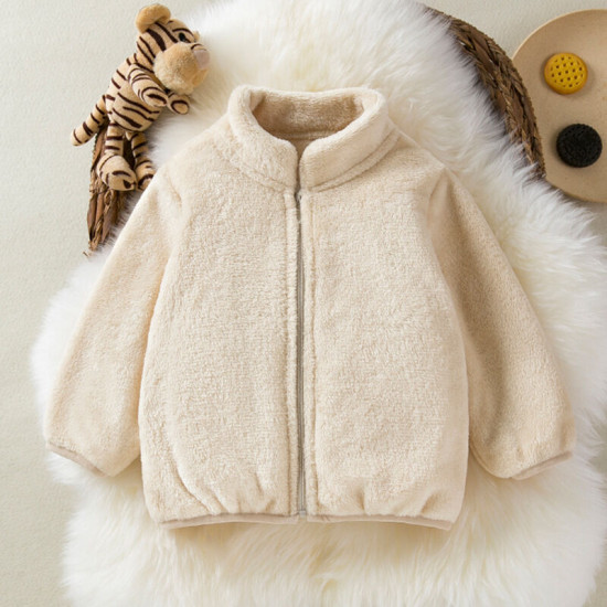 18M-6Y Toddler Girls Solid Color Flannel Zipper Jackets  Girls Fashion Clothes  