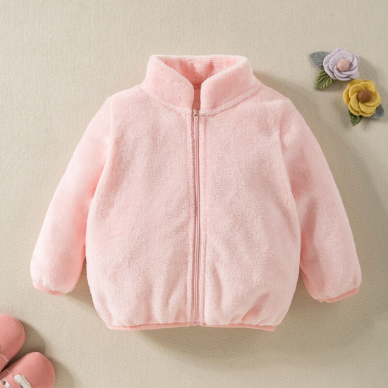 18M-6Y Toddler Girls Solid Color Flannel Zipper Jackets  Girls Fashion Clothes  