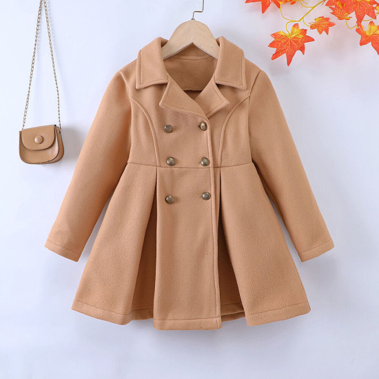 4-9Y Kids Girls Double-Breasted Wool Lapel Jackets  Kids Clothes  