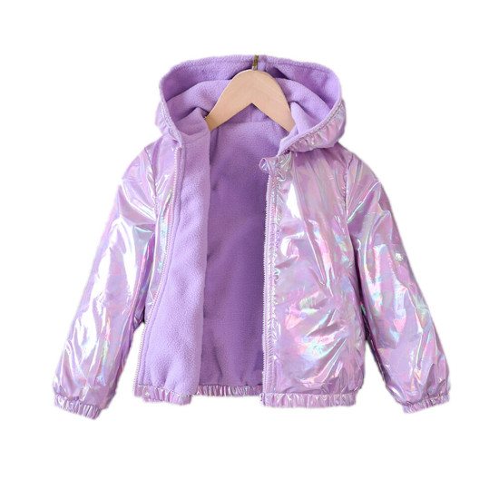 4-9Y Kids Girls Colorful Glossy Hooded Plush Zip-Up Jackets  Kids Clothes  