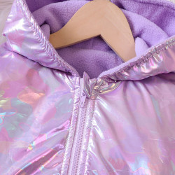 4-9Y Kids Girls Colorful Glossy Hooded Plush Zip-Up Jackets  Kids Clothes  