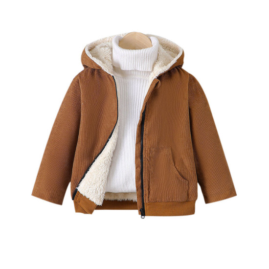 18M-6Y Toddler Corduroy Plus Fleece Hooded Jacket  Toddler Boutique Clothing  