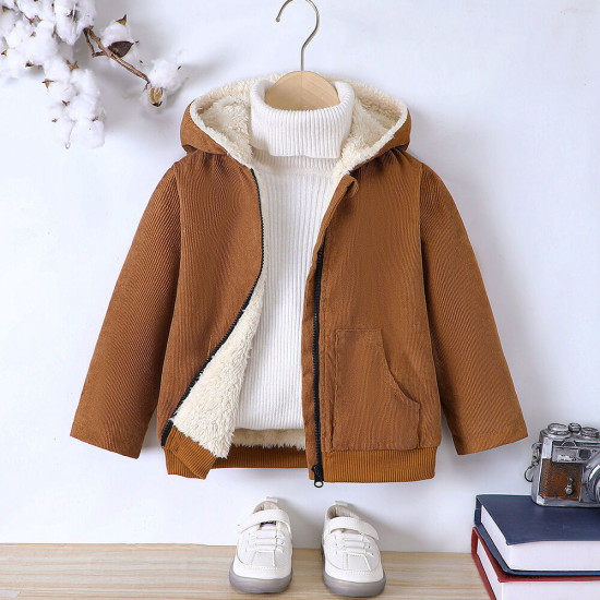 18M-6Y Toddler Corduroy Plus Fleece Hooded Jacket  Toddler Boutique Clothing  