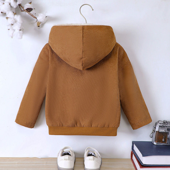 18M-6Y Toddler Corduroy Plus Fleece Hooded Jacket  Toddler Boutique Clothing  