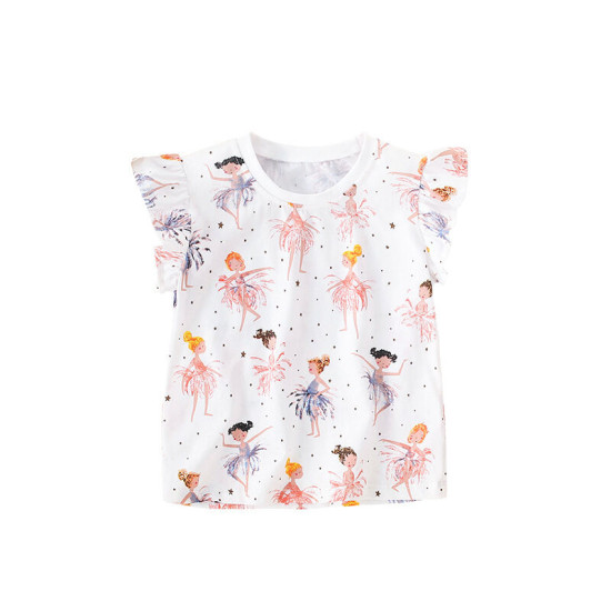 18M-7Y Toddler Girls Crew Neck Print Flutter Sleeve T-Shirts  Girls Clothing  