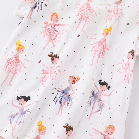 18M-7Y Toddler Girls Crew Neck Print Flutter Sleeve T-Shirts  Girls Clothing  