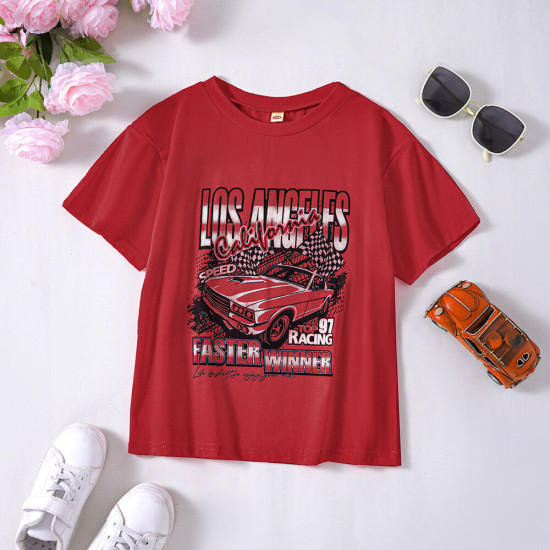 4-9Y Kids Car Letter Print Casual T-Shirts  Kids Clothing  