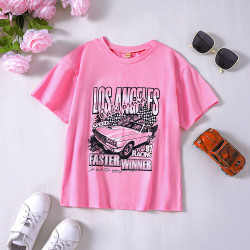 4-9Y Kids Car Letter Print Casual T-Shirts  Kids Clothing  